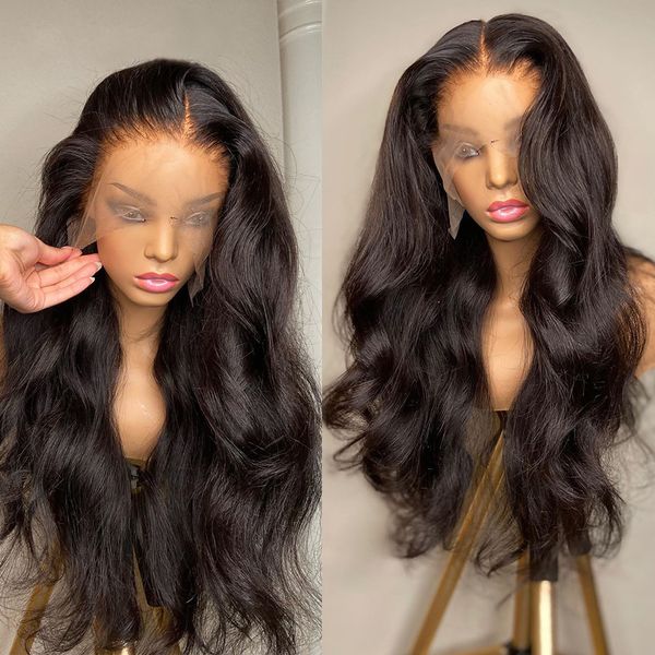 

Body Wave Human Hair Wigs 4x4 5x5 13x4 Transparent Lace Wig For Black Women 30 32 34 36 38 40 inch Pre Plucked Natural Hairline, Natural black