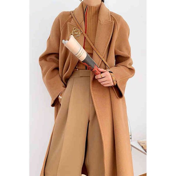 2021 autumn new long sleeved lean tweed coat with belt loose solid cashmere coat with extended style, Tan;black
2021 autumn new long sleeved lean tweed coat with belt loose solid cashmere coat with extended style, Tan;black