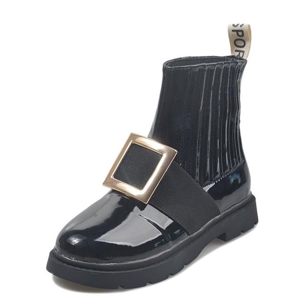 boots breathable with rhinestone buckle cow oil painting leather ladies round toe flat platform shoes, Black 
boots breathable with rhinestone buckle cow oil painting leather ladies round toe flat platform shoes, Black