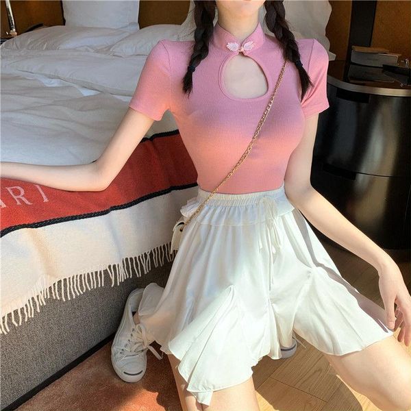 women's t-shirt woman tshirts cutout short-sleeved short summer retro crop mujer camisetas, White
women's t-shirt woman tshirts cutout short-sleeved short summer retro crop mujer camisetas, White
