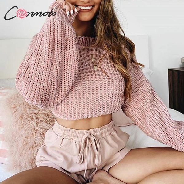 women's sweaters conmoto chenille pink autumn winter 2021 knit sweater women casual female knitted ladies crop, White;black 
women's sweaters conmoto chenille pink autumn winter 2021 knit sweater women casual female knitted ladies crop, White;black
