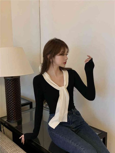 2 colors autumn korean style women slim tie collar solid color long sleeve t-shirt womens tees shirt femme (r99440) 210508, White
2 colors autumn korean style women slim tie collar solid color long sleeve t-shirt womens tees shirt femme (r99440) 210508, White