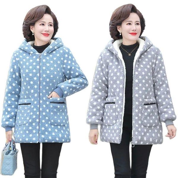 women's wool & blends middle-aged ladies jacket grain fleece plus velvet thicken hooded dots women coat winter mother keep warm cotton, Black
women's wool & blends middle-aged ladies jacket grain fleece plus velvet thicken hooded dots women coat winter mother keep warm cotton, Black