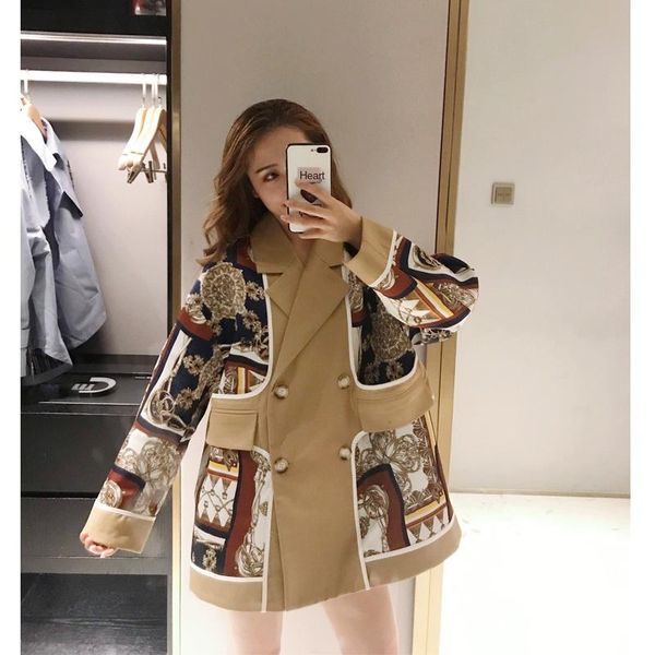 women's jackets coat 2021 spring loose british style printing stitching casual suit women, Black;brown
women's jackets coat 2021 spring loose british style printing stitching casual suit women, Black;brown