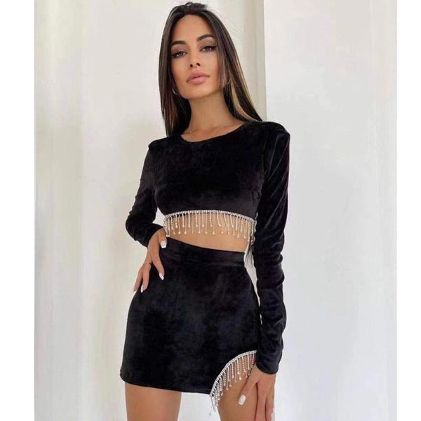 women's tracksuits women winter backless velvet crystal diamonds tassel two piece mini set 2021 celebrity designer evening party, Gray
women's tracksuits women winter backless velvet crystal diamonds tassel two piece mini set 2021 celebrity designer evening party, Gray
