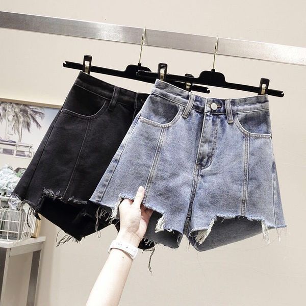 women's shorts high waist denim summer 2021 new irregular korean loose large size slim wide leg pants, White;black
women's shorts high waist denim summer 2021 new irregular korean loose large size slim wide leg pants, White;black