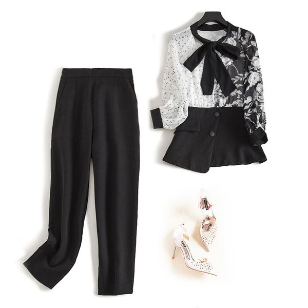 tracksuits woman 2 piece spring autumn ol elegant chiffon patchwork printed bow blouses+ elastic waist black pants sets jc340, Gray
tracksuits woman 2 piece spring autumn ol elegant chiffon patchwork printed bow blouses+ elastic waist black pants sets jc340, Gray