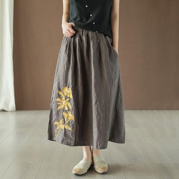 skirts summer women's elastic waist tie skirt retro loose literary embroidered linen, Black
skirts summer women's elastic waist tie skirt retro loose literary embroidered linen, Black
