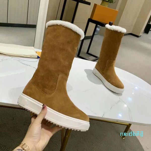 designer ladies boots classics winter snow boots real fur slides leather waterproof warm knee high boot fashion booties 25021, Black