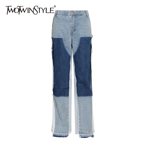 twotwinstyle patchwork streetwear jeans for women high waist hit color casual wide leg pants female fashion clothes autumn 210517, Blue
twotwinstyle patchwork streetwear jeans for women high waist hit color casual wide leg pants female fashion clothes autumn 210517, Blue