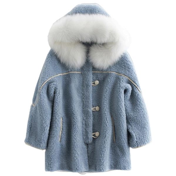 women's fur & faux high-quality 2021 winter sheep shearing coat female natural collar granular suede one leather grass overcoat, Black
women's fur & faux high-quality 2021 winter sheep shearing coat female natural collar granular suede one leather grass overcoat, Black