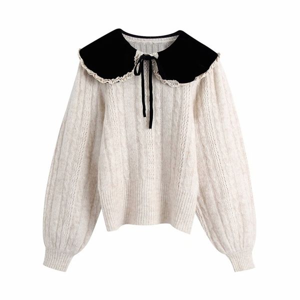 women autumn winter warm sweater velvet knitted turn-down collar bow tie pullovers female sweet street sweaters clothes 210513, White;black
women autumn winter warm sweater velvet knitted turn-down collar bow tie pullovers female sweet street sweaters clothes 210513, White;black