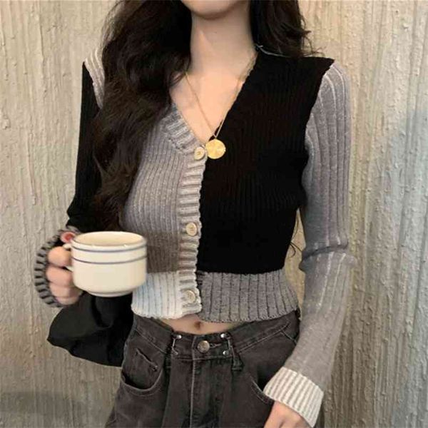 women's sweater chic spring sweet bottoming winter stitching knitted female korean harajuku cardgain for women 210514, White;black
women's sweater chic spring sweet bottoming winter stitching knitted female korean harajuku cardgain for women 210514, White;black