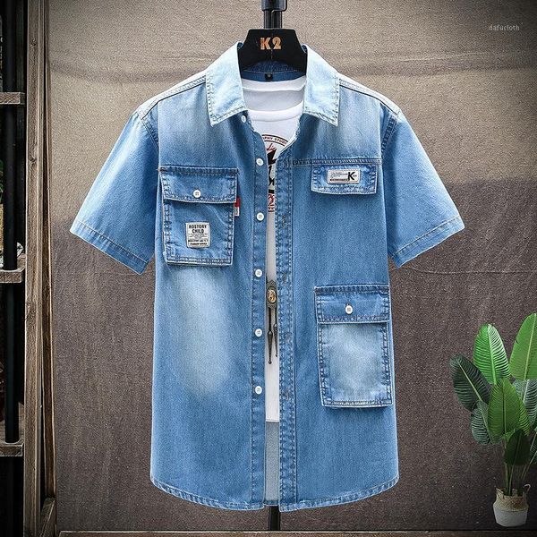 men's casual shirts 2021 summer short-sleeved denim shirt trendy fashion business multi-pocket male brand tooling slim top, White;black
men's casual shirts 2021 summer short-sleeved denim shirt trendy fashion business multi-pocket male brand tooling slim top, White;black