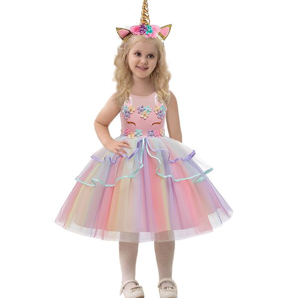 premium 70% off unicorn dress girl princess dress colorful performance, White 
premium 70% off unicorn dress girl princess dress colorful performance, White
