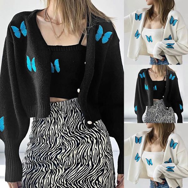 women's knits & tees embroidery butterflies knitted women cardigans sweaters warm loose lantern sleeve streetwear fashion sweet ladies, White 
women's knits & tees embroidery butterflies knitted women cardigans sweaters warm loose lantern sleeve streetwear fashion sweet ladies, White