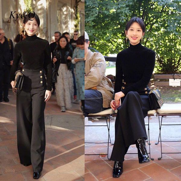 early spring trousers waist fashion elegant double-breasted straight pants women chic long women's & capris, Black;white
early spring trousers waist fashion elegant double-breasted straight pants women chic long women's & capris, Black;white