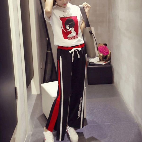 summer casual two piece set short sleeve printed women loose t-shirt trouser high waist wide leg pants suits, White
summer casual two piece set short sleeve printed women loose t-shirt trouser high waist wide leg pants suits, White