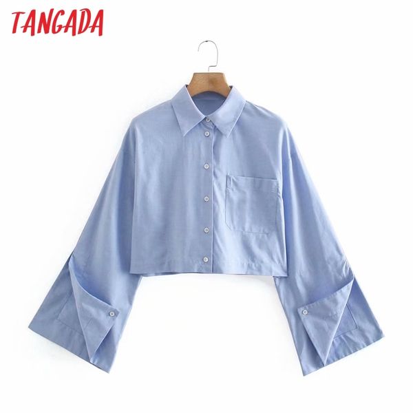 women blue pocket patch crop blouse femme split long sleeve short shirt chic xn319 210416, White
women blue pocket patch crop blouse femme split long sleeve short shirt chic xn319 210416, White
