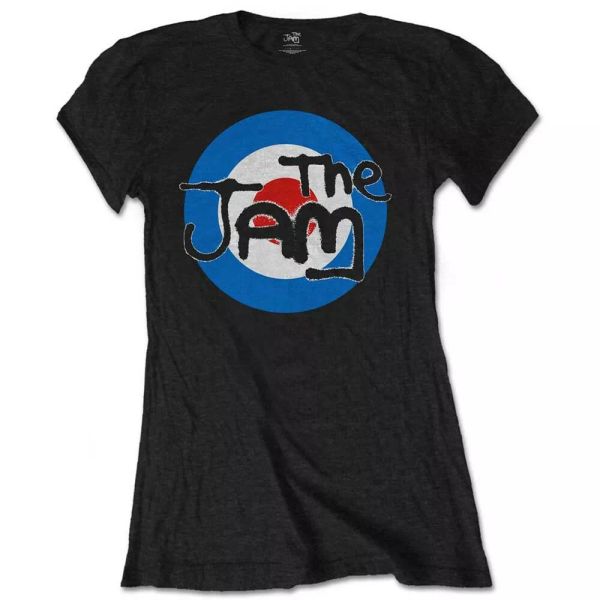 ladies the jam paul weller black licensed logo women ladies tshirt, White;black