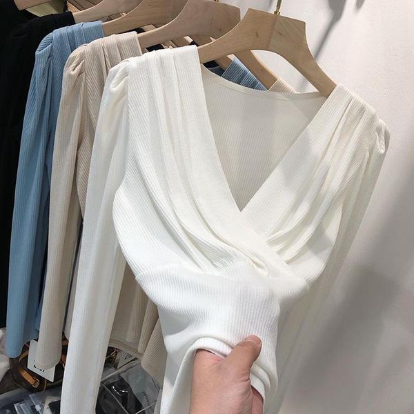 women's blouses & shirts design v-neck knitwear women 2021 spring summer in the sea temperament niche cross long-sleeved t-shirt short, White
women's blouses & shirts design v-neck knitwear women 2021 spring summer in the sea temperament niche cross long-sleeved t-shirt short, White