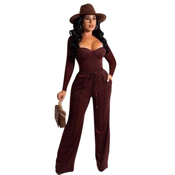 women's two piece pants autumn fashion elegant solid color long-sleeved low cut wide leg set two-piece suit pant suits for women, White
women's two piece pants autumn fashion elegant solid color long-sleeved low cut wide leg set two-piece suit pant suits for women, White