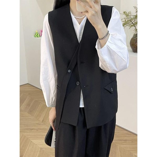 women's vests black design vest women women's 2021 autumn korean style simple sleeveless coat jacket, Black;white
women's vests black design vest women women's 2021 autumn korean style simple sleeveless coat jacket, Black;white