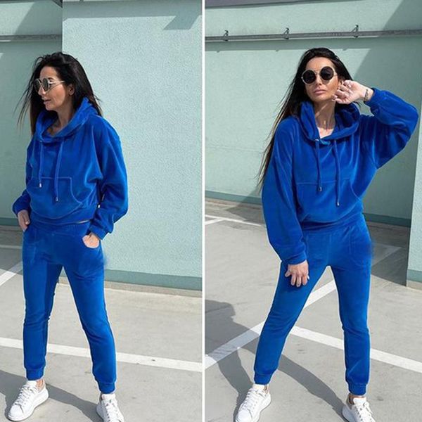 women's two piece pants conkor fashion velvet suits women elegant solid pocket short pullover hoodies suit ankle banded ladies, White
women's two piece pants conkor fashion velvet suits women elegant solid pocket short pullover hoodies suit ankle banded ladies, White