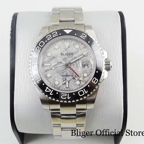bliger 40mm saffier glass date window gmt hand black bezel rustless steel bracelet clock men's clocks, Slivery;brown
bliger 40mm saffier glass date window gmt hand black bezel rustless steel bracelet clock men's clocks, Slivery;brown