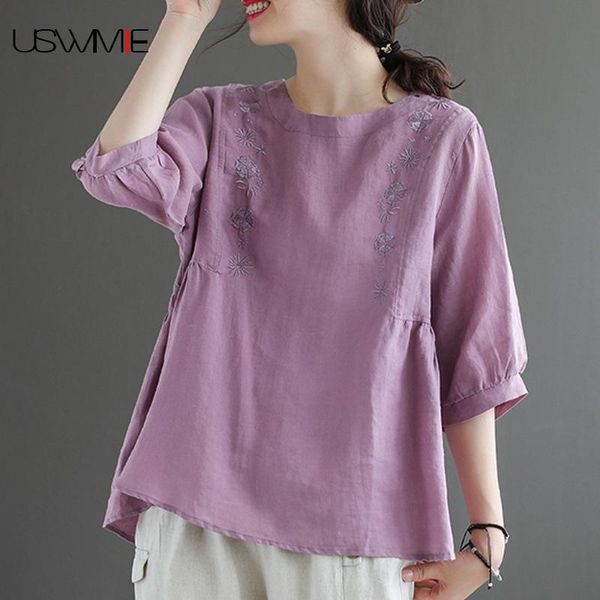 women's blouses & shirts summer retro pure color round neck three quarter sleeve casual embroidered chiffon comfort single-piece set, White
women's blouses & shirts summer retro pure color round neck three quarter sleeve casual embroidered chiffon comfort single-piece set, White