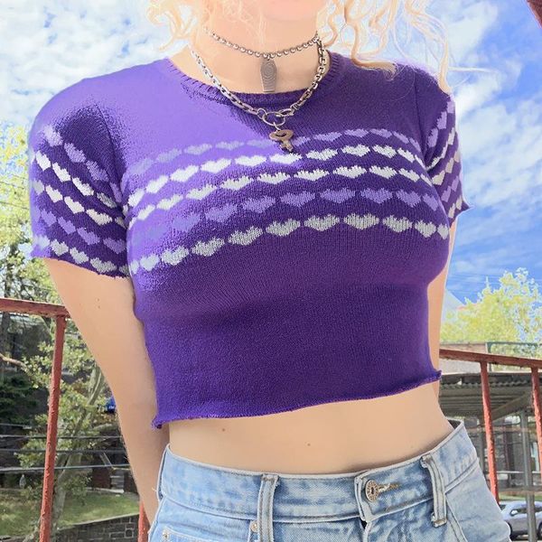 purple sweet knitted crop women heart print o neck contrast preepy style short summer girl chic slim casual t shirts women's t-shirt, White
purple sweet knitted crop women heart print o neck contrast preepy style short summer girl chic slim casual t shirts women's t-shirt, White