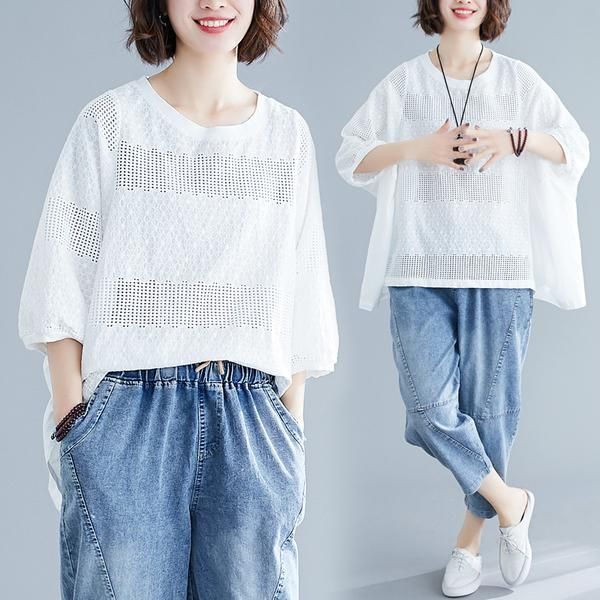 summer women fashion embroidery hollow out ladies female plus large batwing sleeve thin cotton loose t shirt women's t-shirt, White
summer women fashion embroidery hollow out ladies female plus large batwing sleeve thin cotton loose t shirt women's t-shirt, White