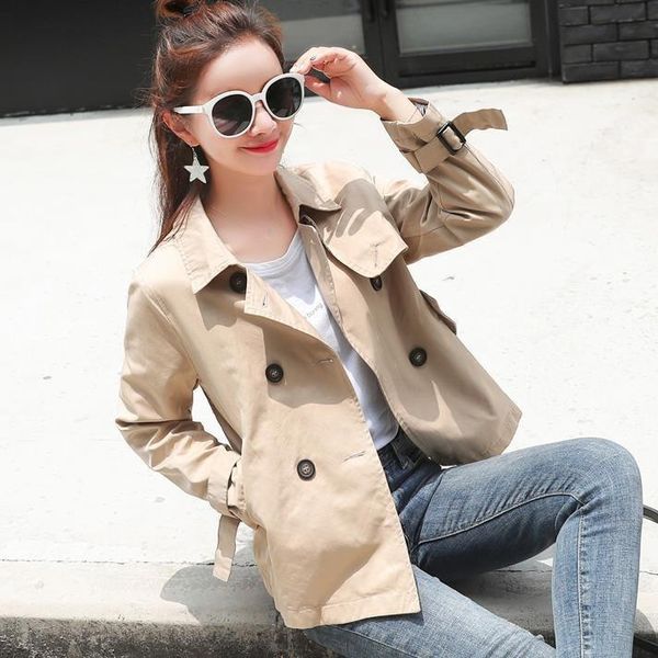 women's trench coats 2021 autumn women short button casual turn-down collar loose double breasted outerwear, Tan;black
women's trench coats 2021 autumn women short button casual turn-down collar loose double breasted outerwear, Tan;black