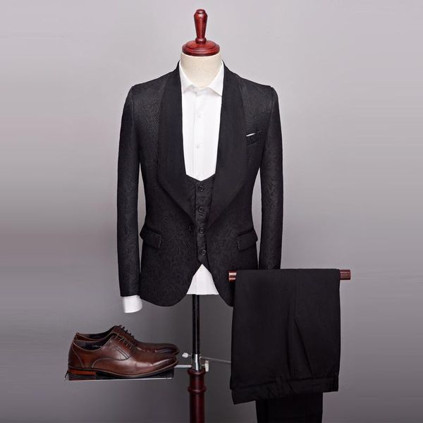 men's suits & blazers jacquard doll collar green fruit black suit three piece emcee performance dress, White;black
men's suits & blazers jacquard doll collar green fruit black suit three piece emcee performance dress, White;black