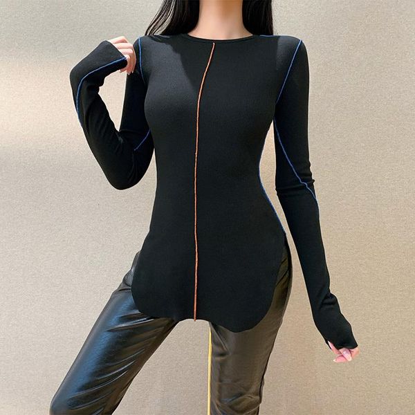 women's sweaters autumn knitwear long sleeve pullover sweater fashion streetwear punk o neck slim bottom slit woman clothing, White;black
women's sweaters autumn knitwear long sleeve pullover sweater fashion streetwear punk o neck slim bottom slit woman clothing, White;black