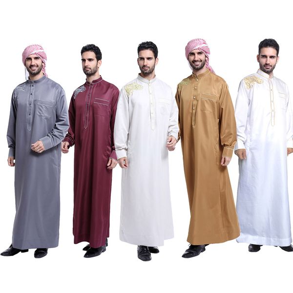 

muslim clothing men jubba thobe stand collar islamic kaftan kimono long robe saudi musulman abaya caftan islam dubai arab dress, Red