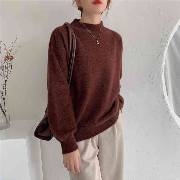 autumn winter solid fake mink cashmere warm women's sweaters pullover oversize korean elegant lady jumpers 210513, White;black
autumn winter solid fake mink cashmere warm women's sweaters pullover oversize korean elegant lady jumpers 210513, White;black