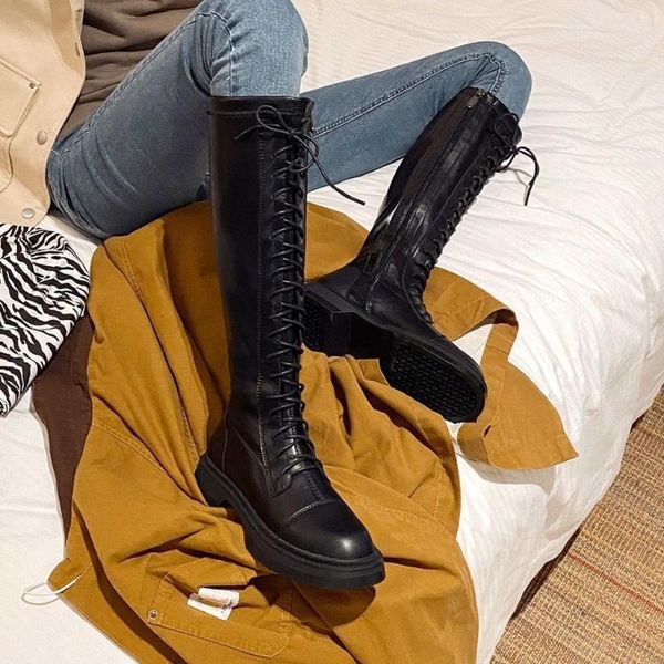boots the knee women's long high flat bottom 2021 versatile lace up knight women show thin, Black
boots the knee women's long high flat bottom 2021 versatile lace up knight women show thin, Black