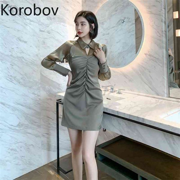 korobov korean turn-down collar long sleeve women dress summer elegant ruched vintage dresses party night vestidos 210430, Black;gray
korobov korean turn-down collar long sleeve women dress summer elegant ruched vintage dresses party night vestidos 210430, Black;gray