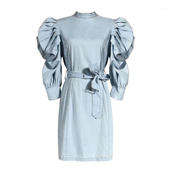 seebeautiful thin denim dress female simple stand collar puff sleeve belt loose back zipper summer 2021 fashion l3771, Black;gray
seebeautiful thin denim dress female simple stand collar puff sleeve belt loose back zipper summer 2021 fashion l3771, Black;gray