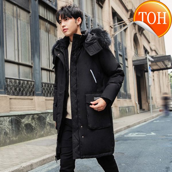 men harajuku thicken and warm big fur collar all-match coat winter jacket mid-length streetwear korean version fashion clothes, Black
men harajuku thicken and warm big fur collar all-match coat winter jacket mid-length streetwear korean version fashion clothes, Black