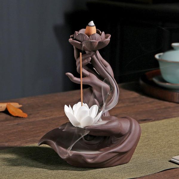 fragrance lamps lotus folwer backflow incense burner buddha hand smoke waterfall holder home decor porcelain censer use in office
fragrance lamps lotus folwer backflow incense burner buddha hand smoke waterfall holder home decor porcelain censer use in office