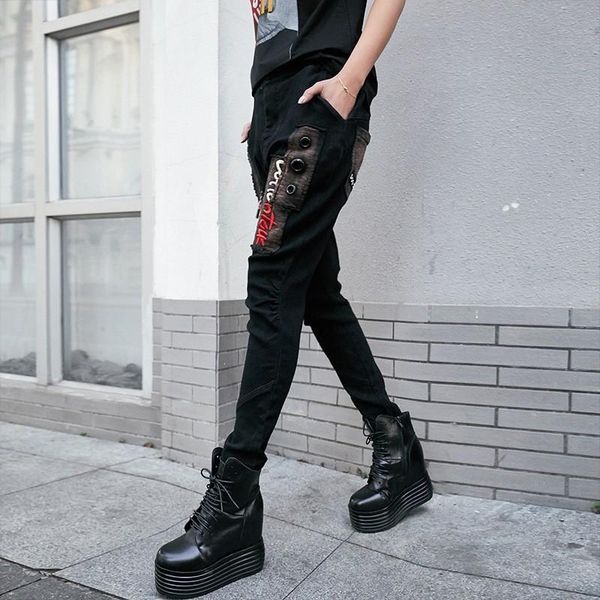 women's pants & capris punk style womens letter embroidery hole ripped jogging elastic waist stretchy streetwear full length pantalones, Black;white
women's pants & capris punk style womens letter embroidery hole ripped jogging elastic waist stretchy streetwear full length pantalones, Black;white