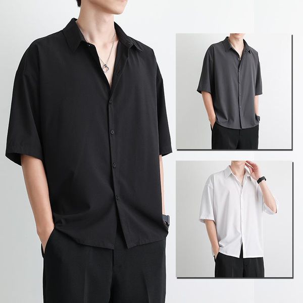 men's casual shirts summer thin black shirt loose square collar solid color short-sleeved male white lining breathable and comfortable, White;black
men's casual shirts summer thin black shirt loose square collar solid color short-sleeved male white lining breathable and comfortable, White;black