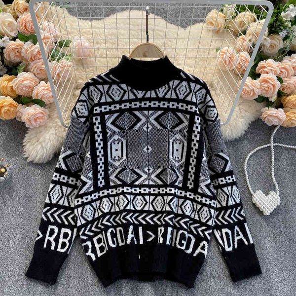 women's sweaters foamlina geometric women vintage style loose knitwear fashion autumn winter full sleeve oversized pullover bvv4, White;black
women's sweaters foamlina geometric women vintage style loose knitwear fashion autumn winter full sleeve oversized pullover bvv4, White;black