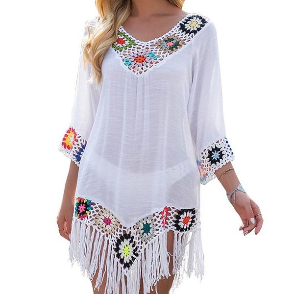 women's swimwear ladies beach dress hollow tunic shoulder off fringed bikini loose summer bathing suit beachwear 2021, White;black
women's swimwear ladies beach dress hollow tunic shoulder off fringed bikini loose summer bathing suit beachwear 2021, White;black