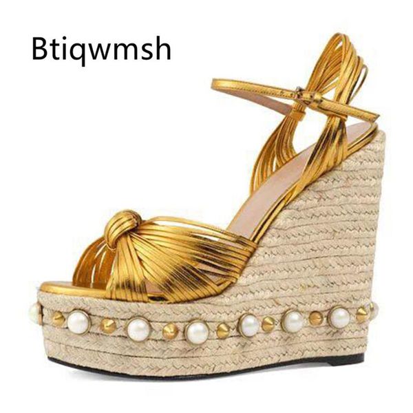 gold platform sandals women open toe pearl rivet narrow band weave straw wedges shoes woman chic wedding, Black
gold platform sandals women open toe pearl rivet narrow band weave straw wedges shoes woman chic wedding, Black