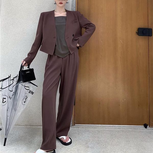 women's two piece pants autumn set women long sleeve suit jacket and wide leg blazer elegant office lady 2 outfits casual 2pc, White