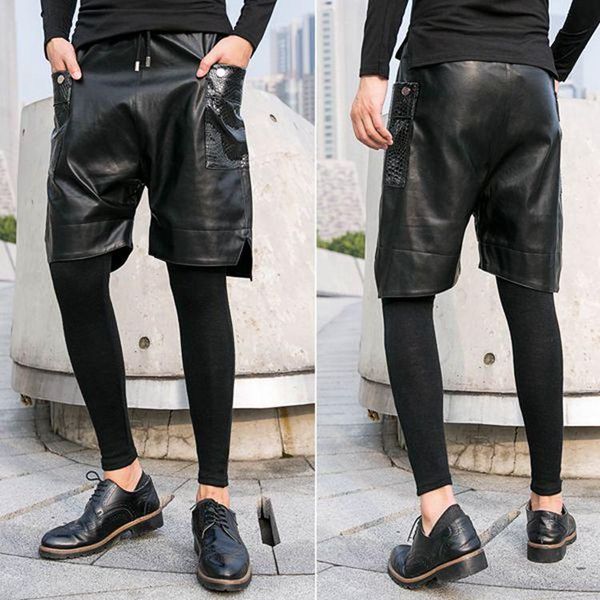 men's pants men clothing fashion dj bigbang the stylist hip hop fake two pieces leisure pu harem leather singer costumes, Black
men's pants men clothing fashion dj bigbang the stylist hip hop fake two pieces leisure pu harem leather singer costumes, Black