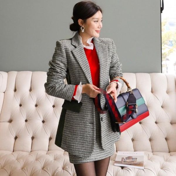women's tracksuits 2021 autumn winter elegant women houndstooth tweed office ol work jacket coat + high waist pencil skirst outfits for, Gray
women's tracksuits 2021 autumn winter elegant women houndstooth tweed office ol work jacket coat + high waist pencil skirst outfits for, Gray